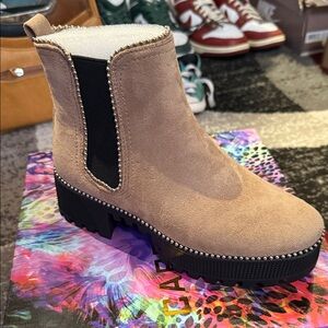 Cape Robbin Beige Ankle Boots with Stud Accents